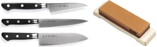 Set de 3 couteaux japonais Tojiro DP Série - type japonais + pierre à aiguiser Tojiro