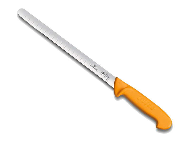 Couteau à jambon/saumon Swibo lame alvéolée 25 cm - Manche grillon jaune