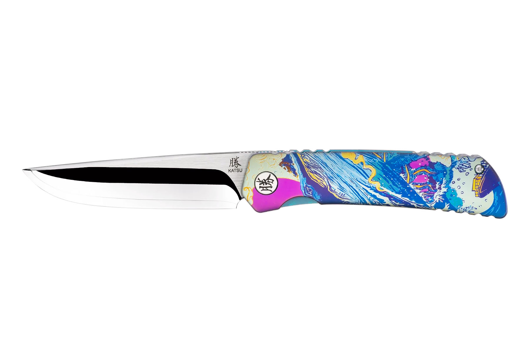 Couteau de poche Katsu - ZM01 titane colorée style mythologie japonaise