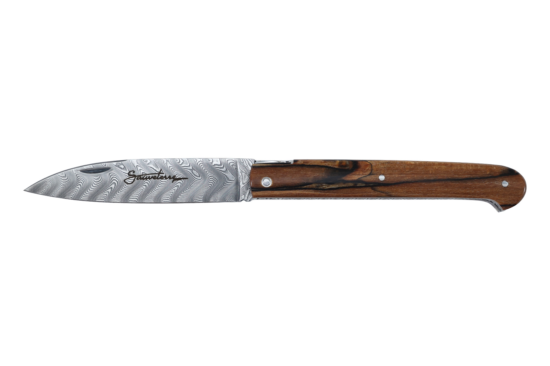 Couteau Sauveterre plein manche 11cm damas - Hêtre échauffé