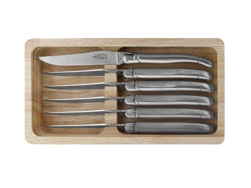 Coffret 6 couteaux de table Laguiole G.David 23 cm - plein manche inox mat