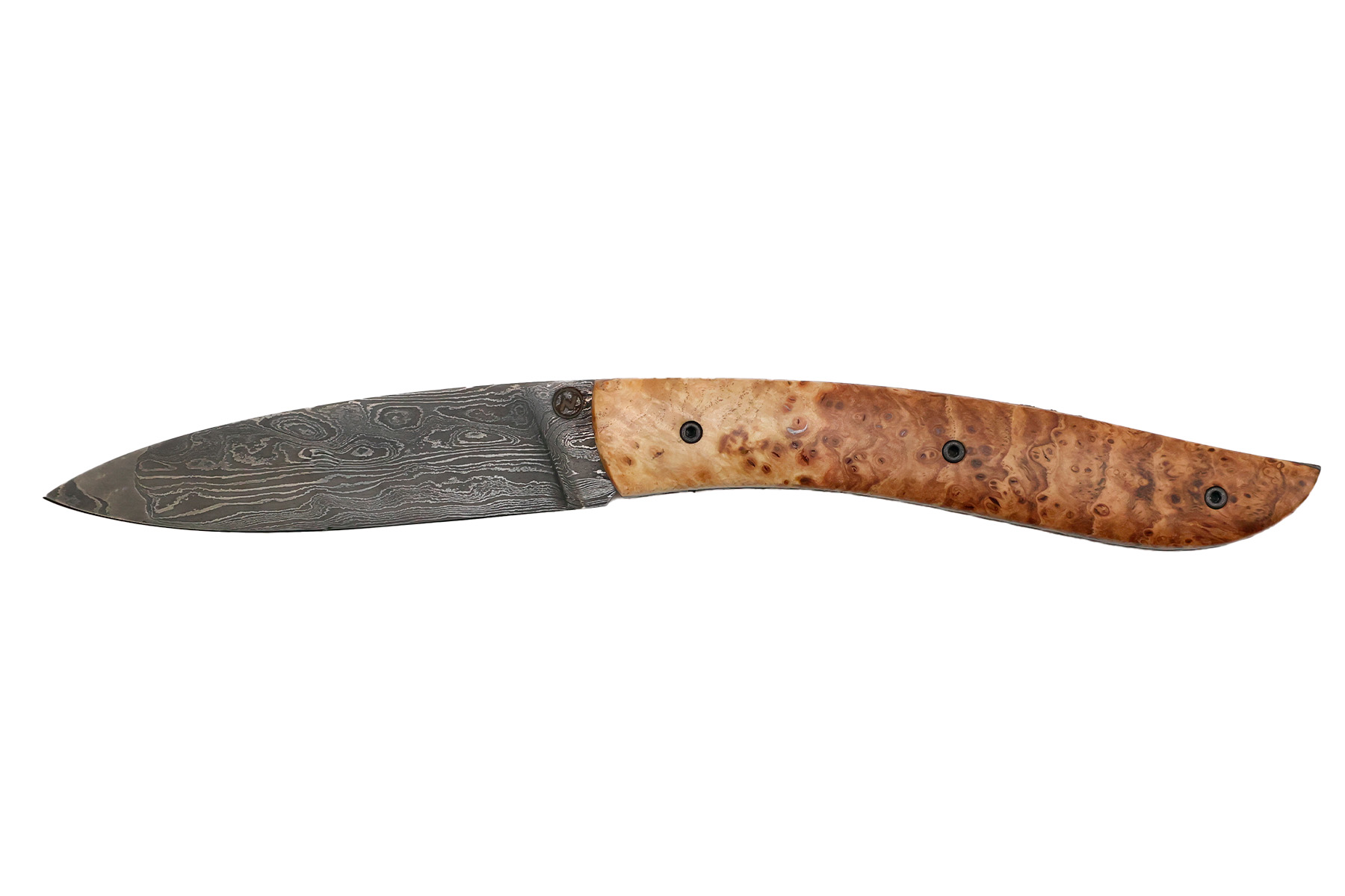 Couteau Artisanal Tim Bernard  le Névé  - frêne stabilisé et damas