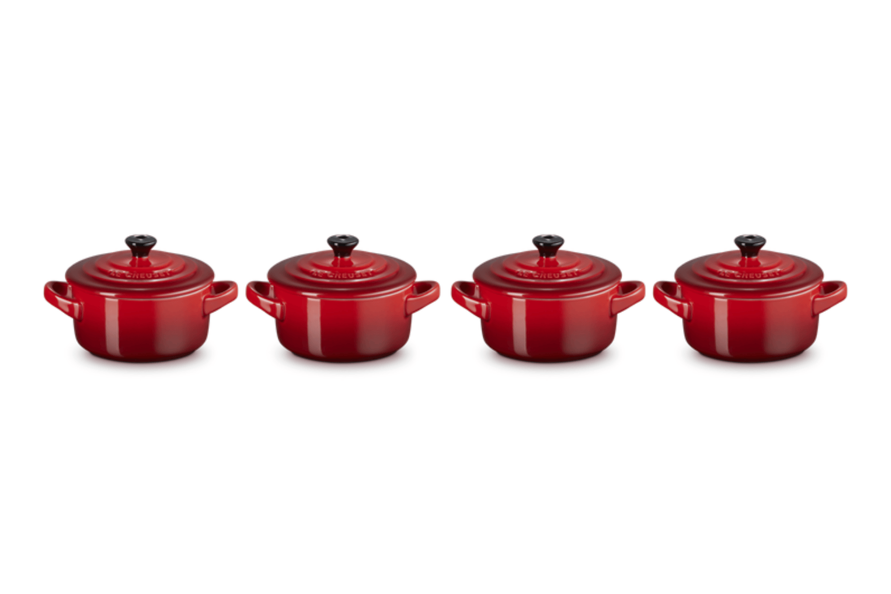 Set 4 minis cocottes en céramique Le Creuset ronde Cerise - 10 cm