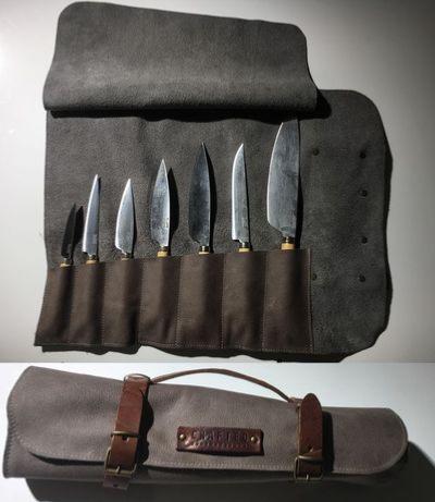 Mallette de rangement en cuir Crafted 7 couteaux japonais - taupe