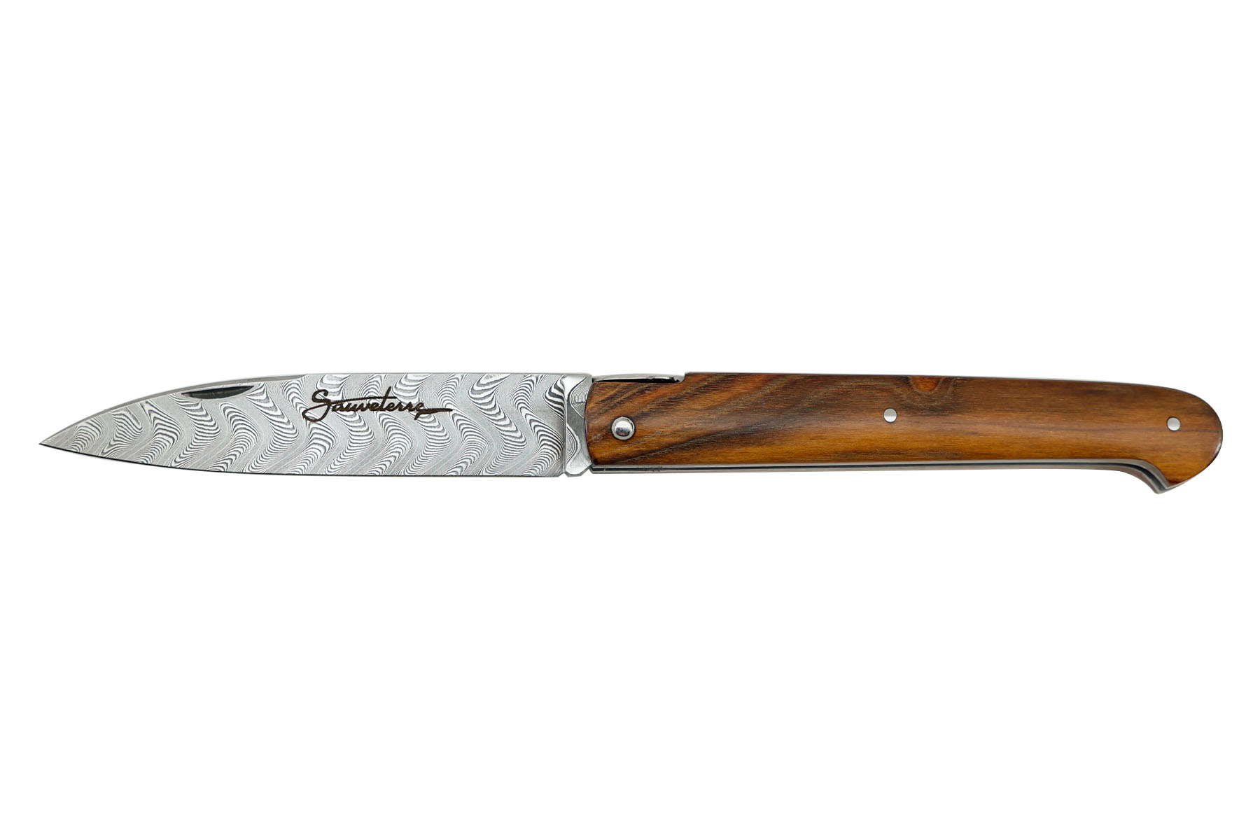 Couteau Sauveterre plein manche 11 cm-damas-pistachier