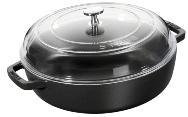 Sauteuse en fonte émaillée Staub noir mat de 26 cm avec couvercle en verre