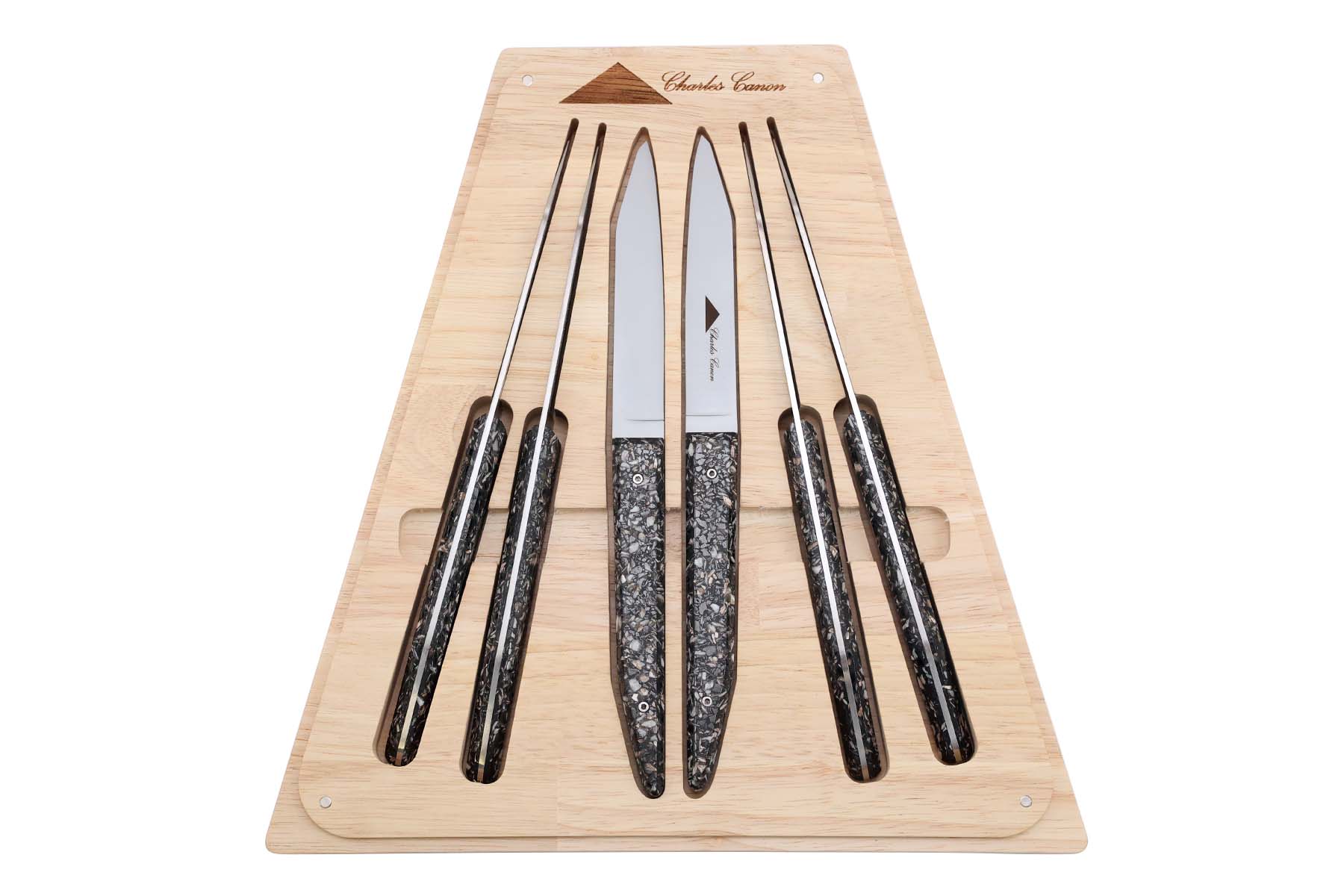 Coffret 6 couteaux de table en charbon  et coquiilles d'huitres par Charles Canon "Le Terril"