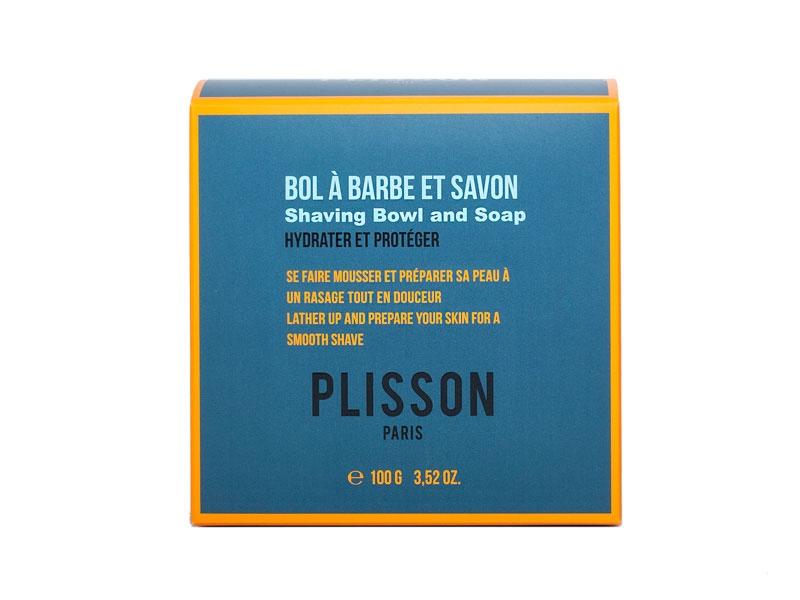 Bol à barbe Plisson en porcelaine, couvercle bois, avec savon à barbe