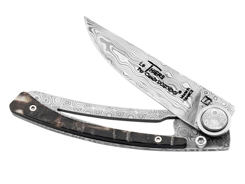 Couteau C. Dozorme Le Thiers Liner Lock - manche 11 cm damas et corne de bélier