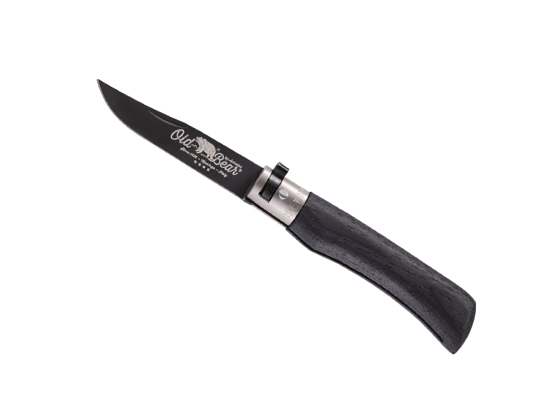 Couteau Old Bear Total black virole grise taille M - manche 11 cm bois d'ayous stratifié noir
