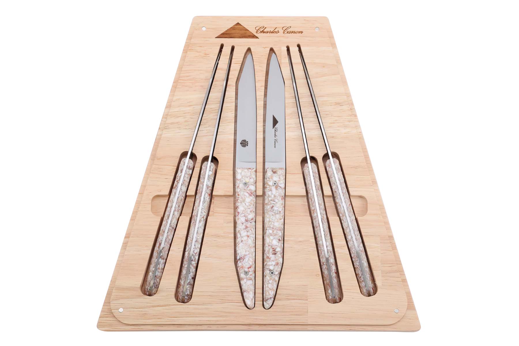 Coffret 6 couteaux de table en coquilles de St Jacques par Charles Canon "Le Terril"
