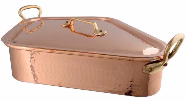 Turbotière cuivre avec grille et couvercle Mauviel M'Tradition - 50 x 40 x 12 cm