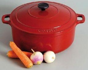 COCOTTE CHASSEUR EN FONTE RONDE 22 CM ROUGE