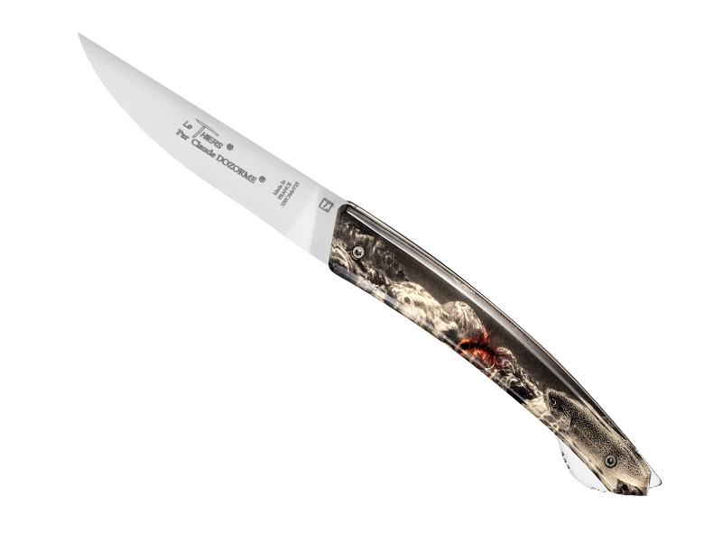 Couteau Le Thiers Verrou Claude Dozorme - manche 12 cm motif truite