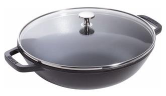 Wok en fonte émaillée Staub noir mat de 30 cm