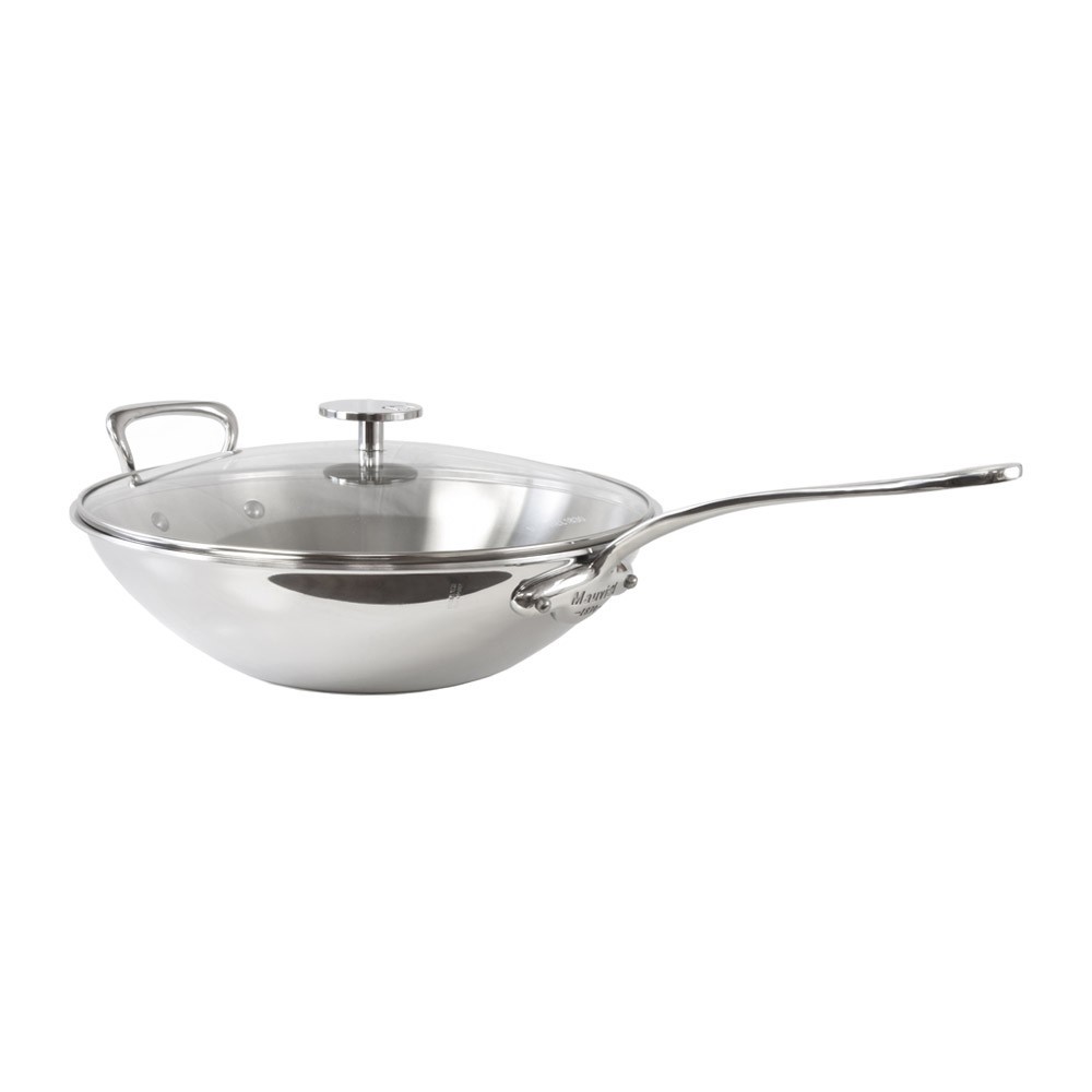 Wok Mauviel M'Cook en inox avec poignée et manche- 32 cm
