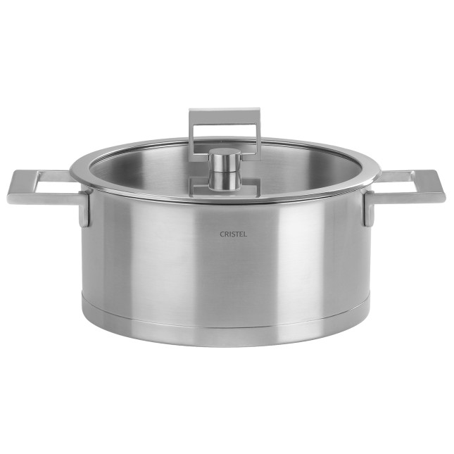 Faitout inox Cristel Strate fixe avec couvercle en verre - 20 cm