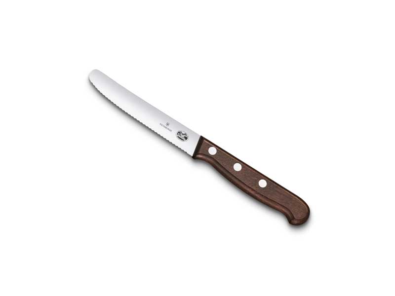 Couteau de table/à tomates Victorinox, lame crantée 11 cm - manche érable modifié