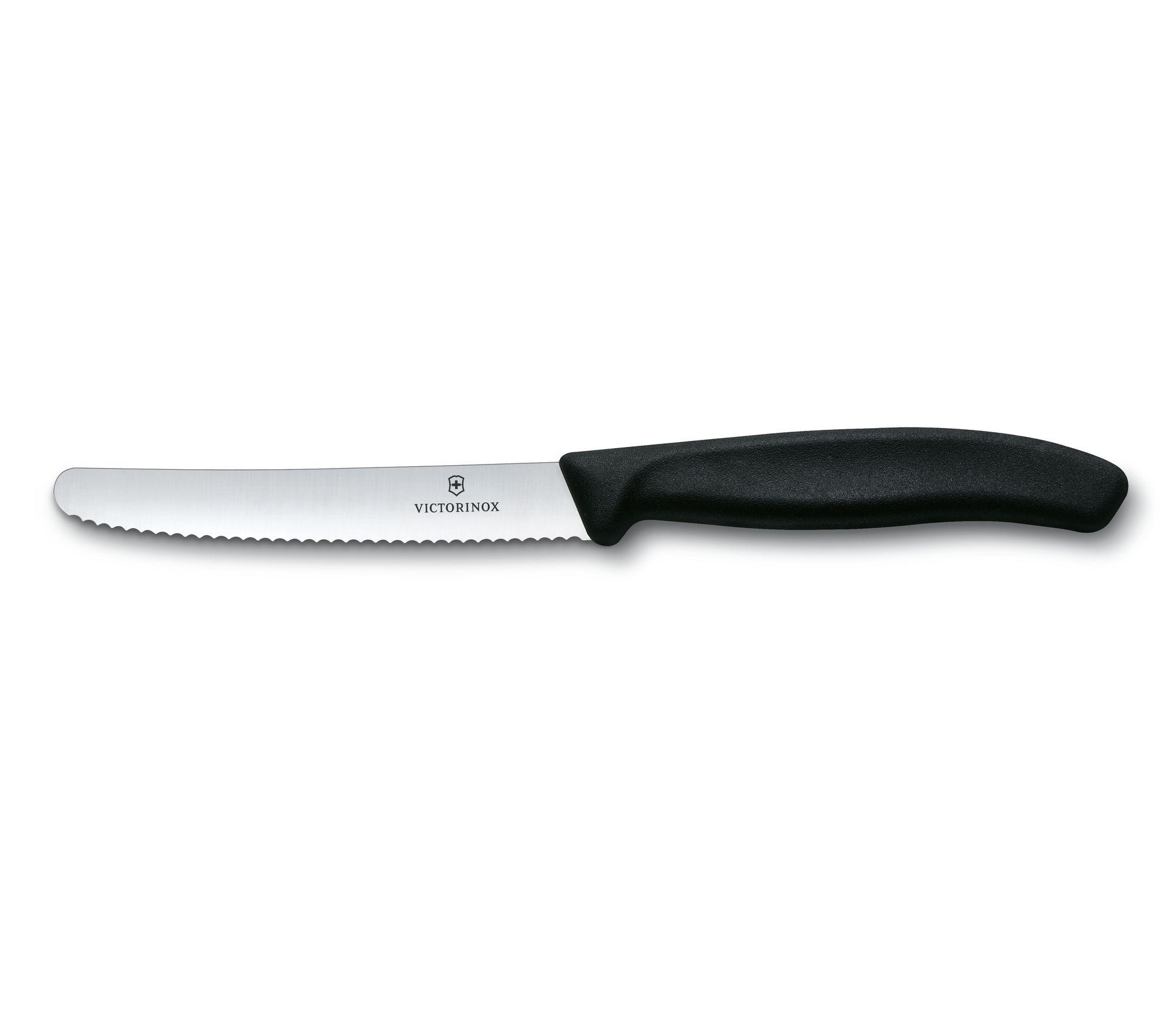 Couteau tomates / table Victorinox Swiss Classic lame denté 11 cm- bout rond - manche noir