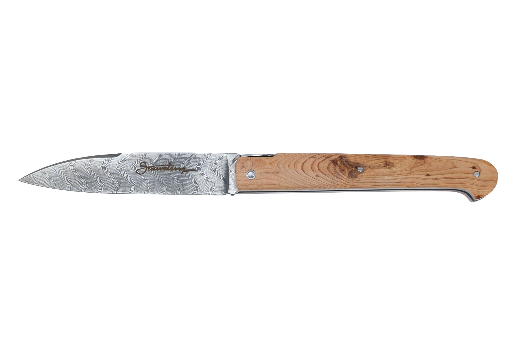 Couteau Sauveterre plein manche 11cm damas - Genévrier