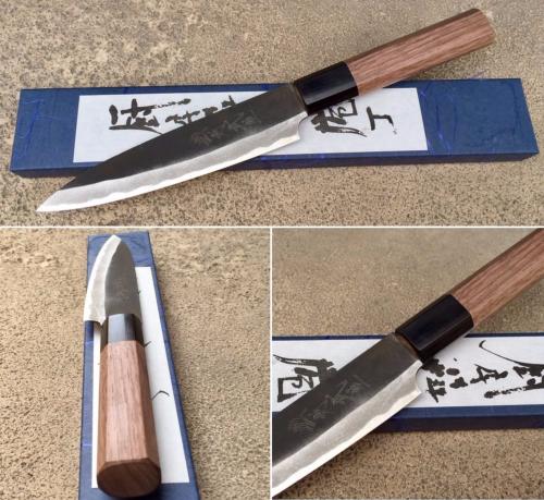 Couteau japonais artisanal Shiro Kamo brut de forge - Couteau petty 15 cm