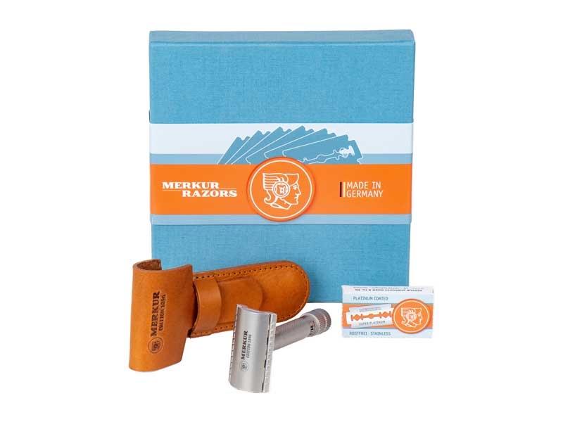 Coffret Merkur rasoir inox First Edition 1896 étui cuir