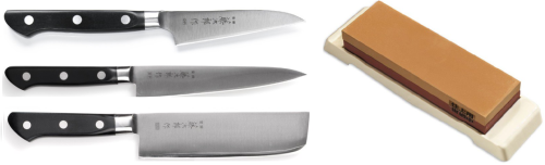 Set de 3 couteaux japonais Tojiro DP Série - 3 couteaux pour légumes + pierre à aiguiser Tojiro