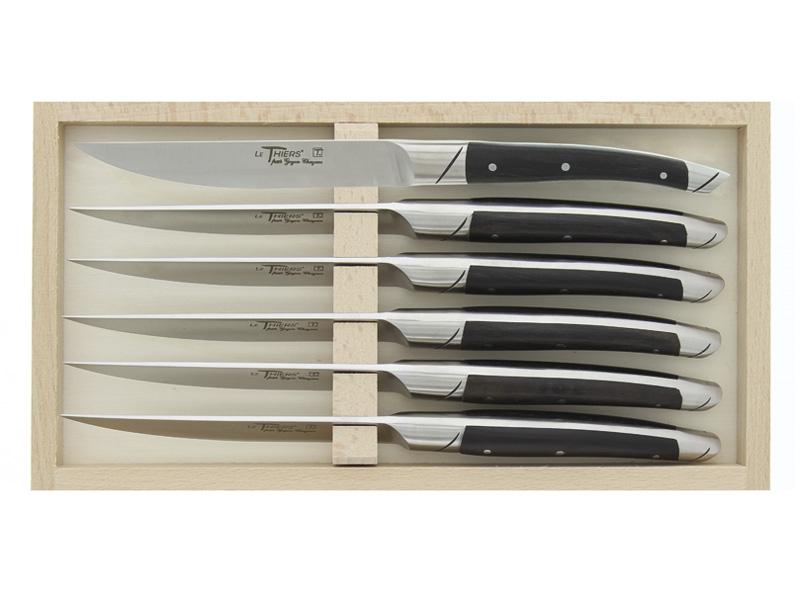 Coffret de 6 couteaux de table le Thiers Goyon-Chazeau 23 cm - manche ébène