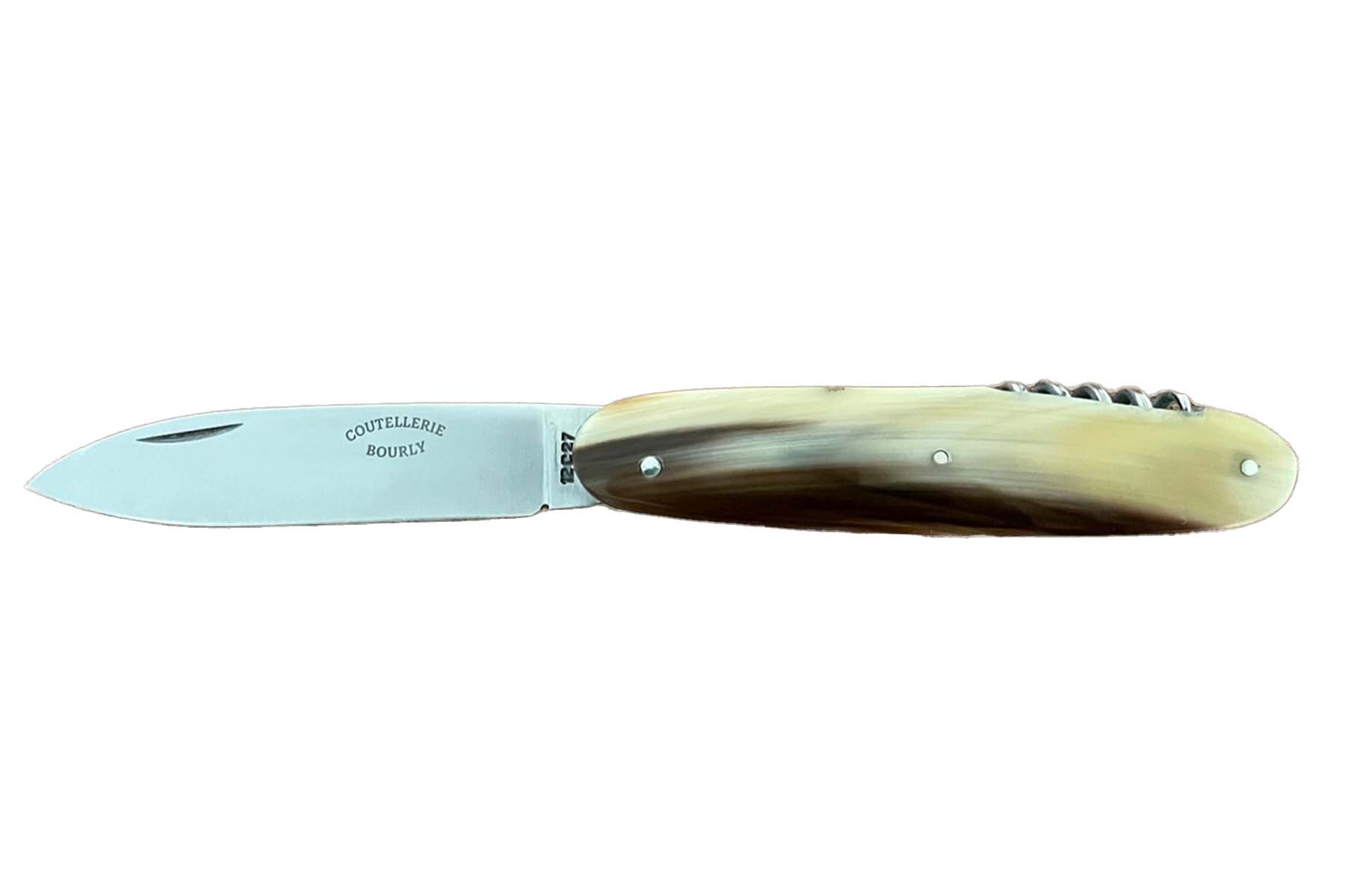 Couteau modèle "Navette" par la Coutellerie Bourly corne blonde 12C27 - 2 Pièces