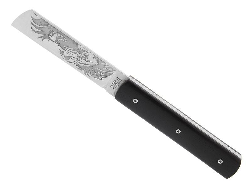 Couteau Le Fidèle 20/20 - manche 11 cm ébène décor lion