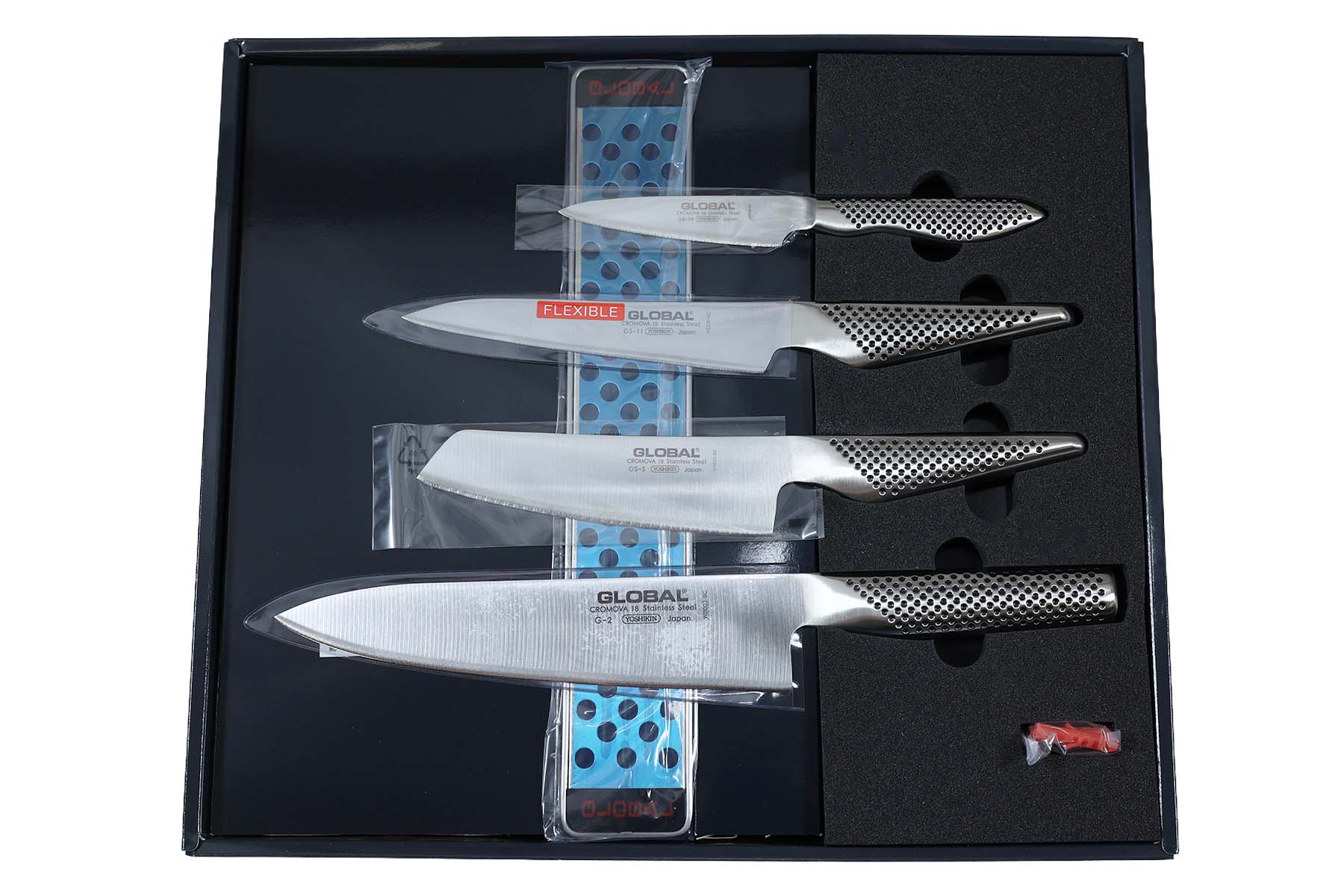 Couteaux japonais Global g-series - Coffret de 4 couteaux + barre magnétique