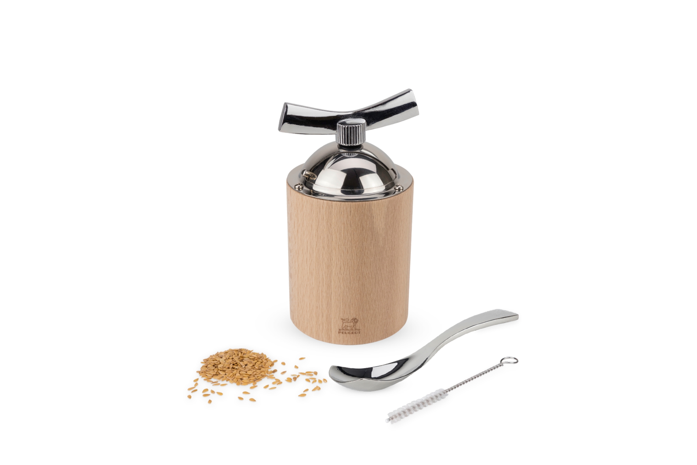 Moulin à graines de lin manuel en bois et inox Peugeot naturel Isen 13 cm