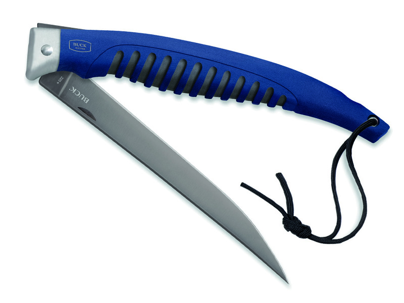 Couteau Buck Silver Creek n° 0220BLS - manche 18,5 cm nylon/gomme bleu