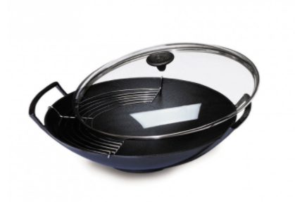 Wok en fonte émaillée noir le creuset 34 cm