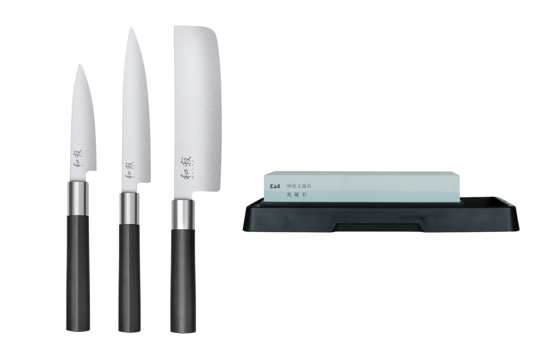 Set de 3 couteaux japonais Kai Wasabi Black - 3 couteaux japonais pour légumes + pierre à aiguiser