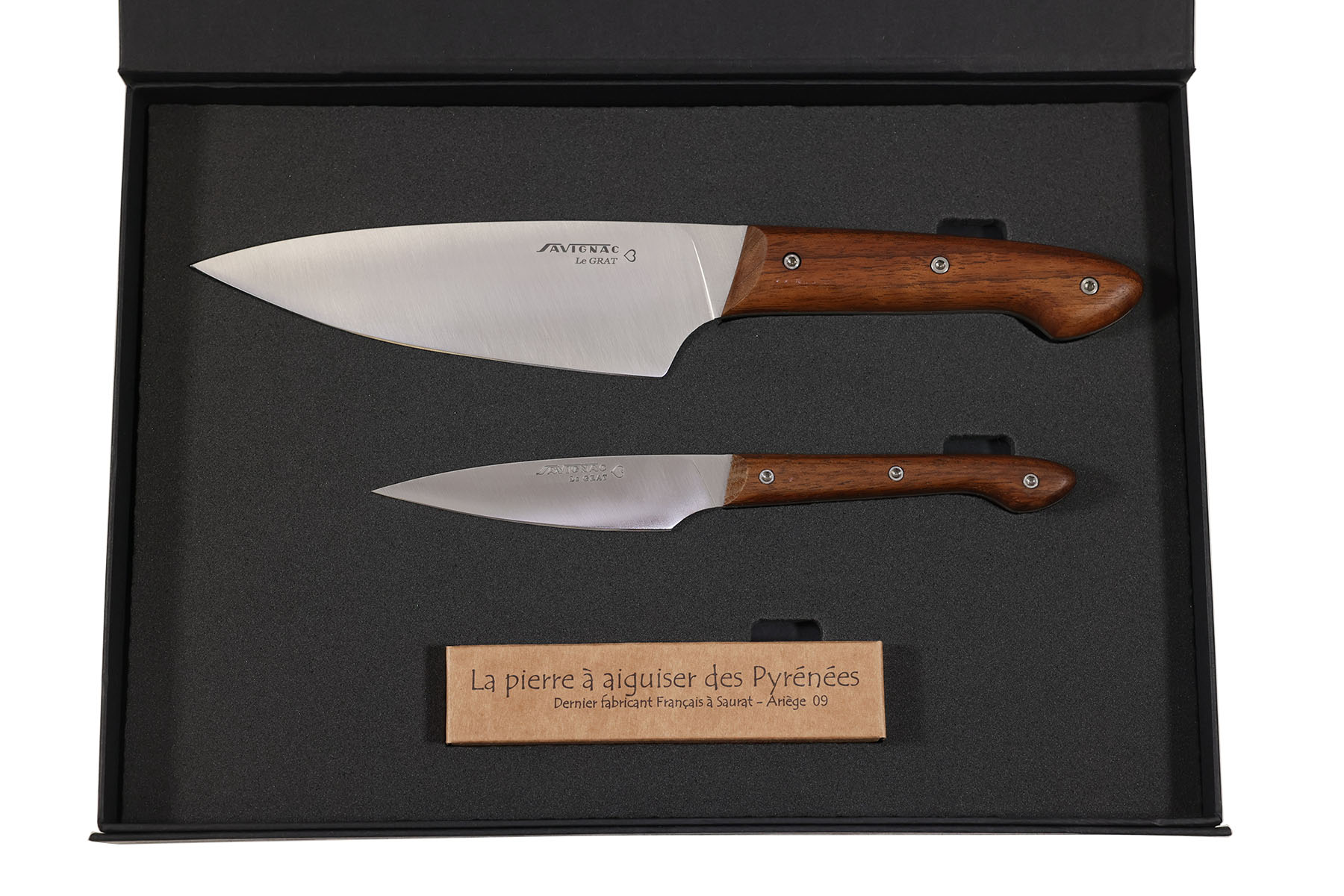 Coffret Savignac couteau d'office et de chef Le Grat en noyer