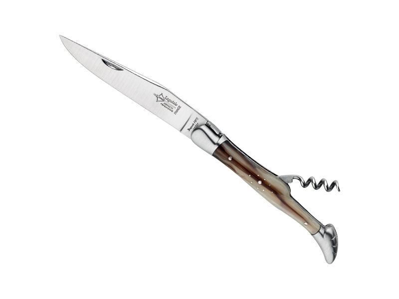 Couteau Laguiole G. David Arbalète mitres inox mat - Manche corne blonde 12 cm 2 pièces