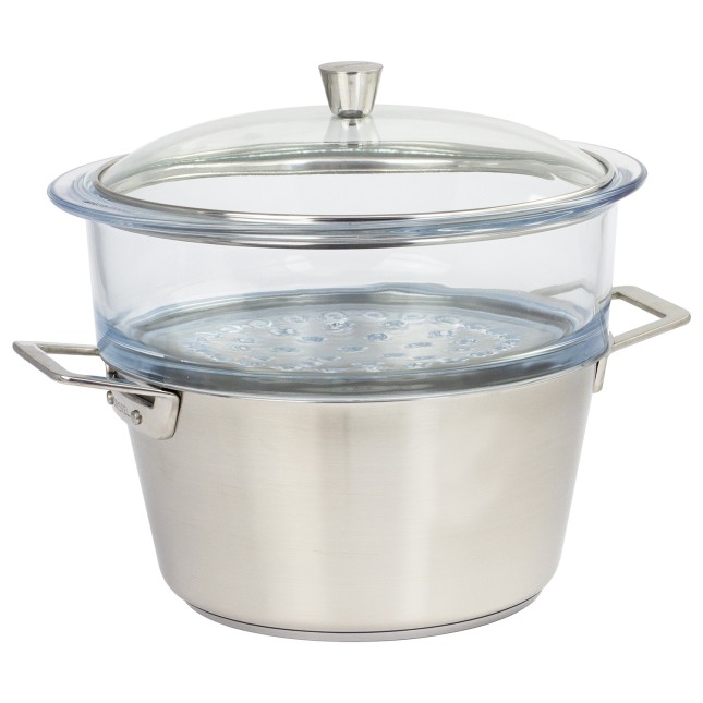 Ensemble faitout inox Cristel 1826 - couvercle en verre + insert vapeur - 20 cm