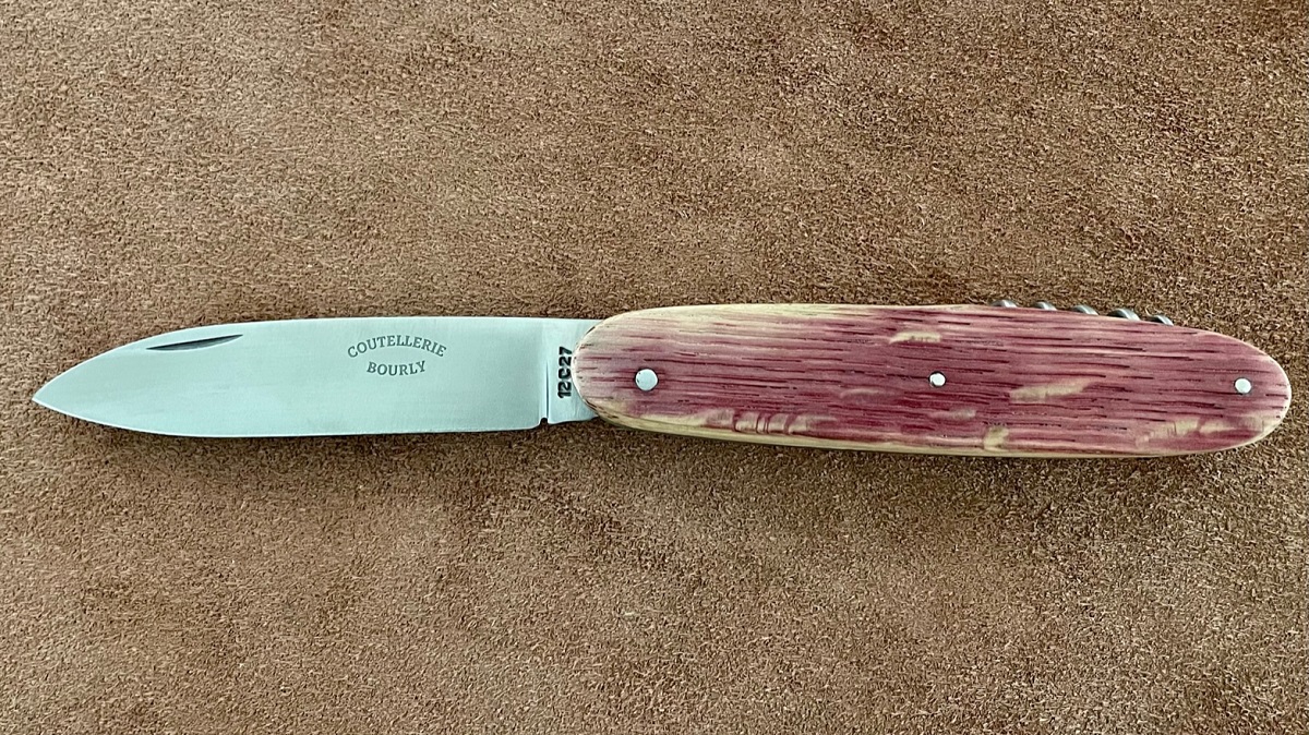 Couteau modèle "Navette" par la Coutellerie Bourly chêne de barrique 12C27 - 2 Pièces