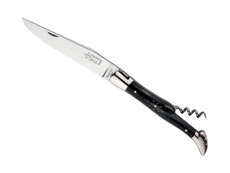 Couteau Laguiole G. David Arbalète 2 pièces mitres inox brillant - Manche corne noire 12 cm