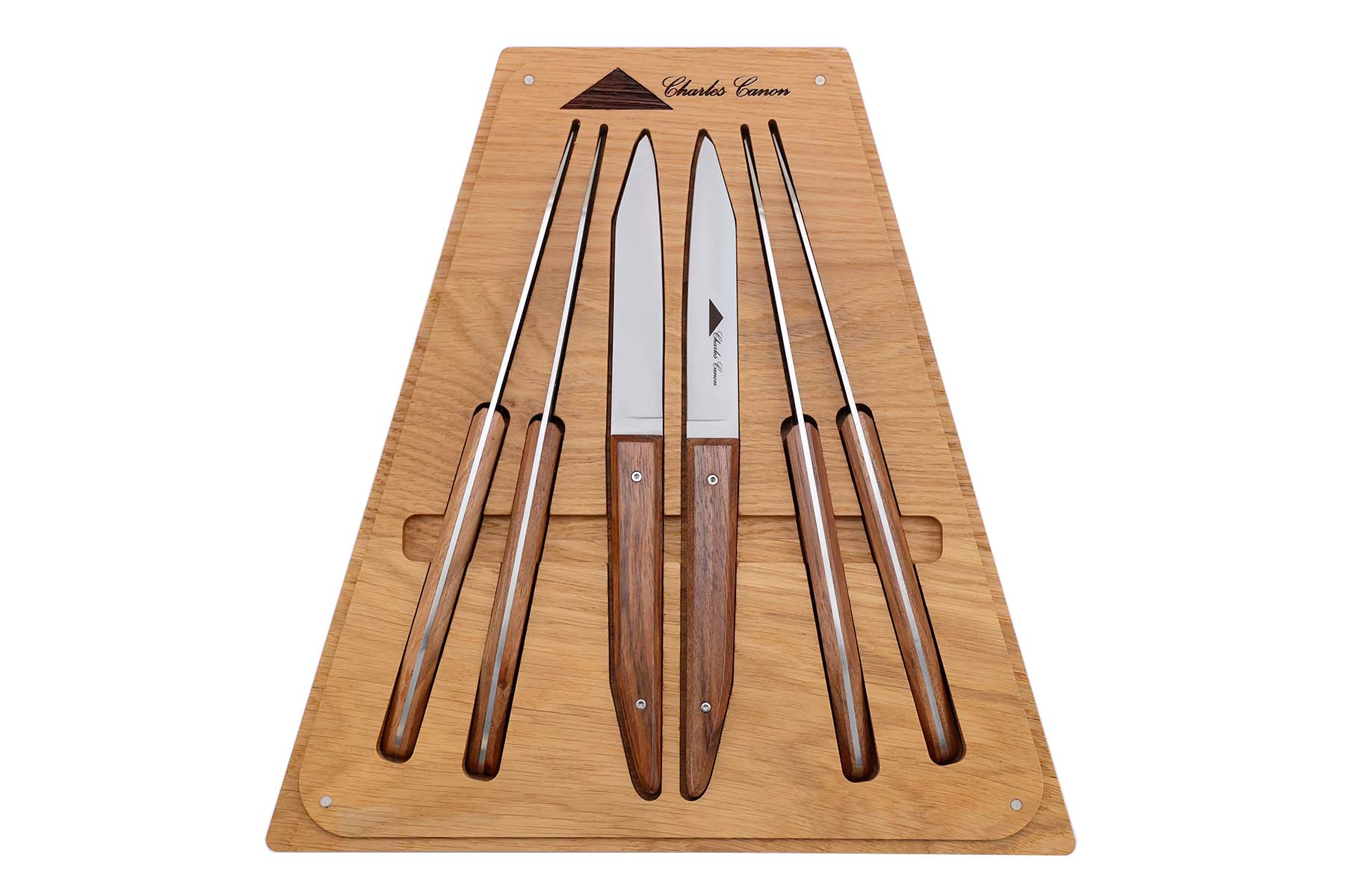 Coffret 6 couteaux de table en noyer par Charles Canon "Le Terril"