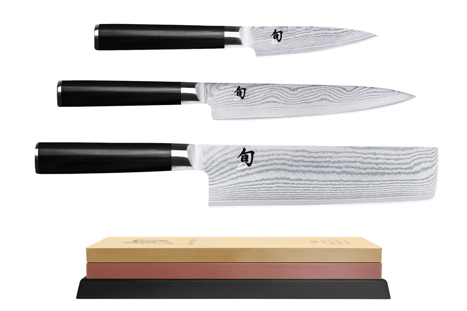Set de 3 couteaux japonais Kai Shun Classic - 3 couteaux pour légumes + pierre à aiguiser Kai