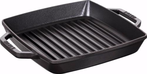 Gril carré double poignée en fonte émaillée Staub noir mat de 23 cm.