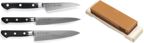 Set de 3 couteaux japonais Tojiro DP Série - type européen + pierre à aiguiser Tojiro