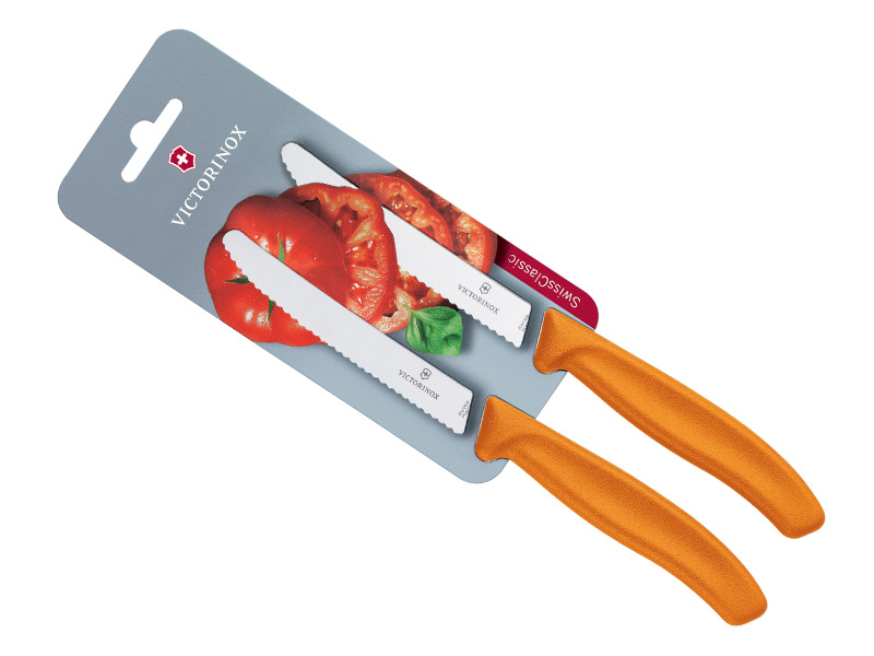 Carte de 2 couteaux de table/tomates 11 cm SwissClassic orange