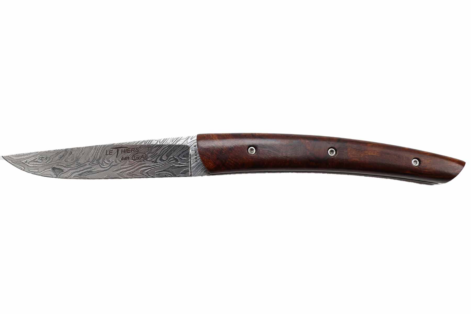 Couteau modèle "Le Pote" par Locau - bois de fer damas