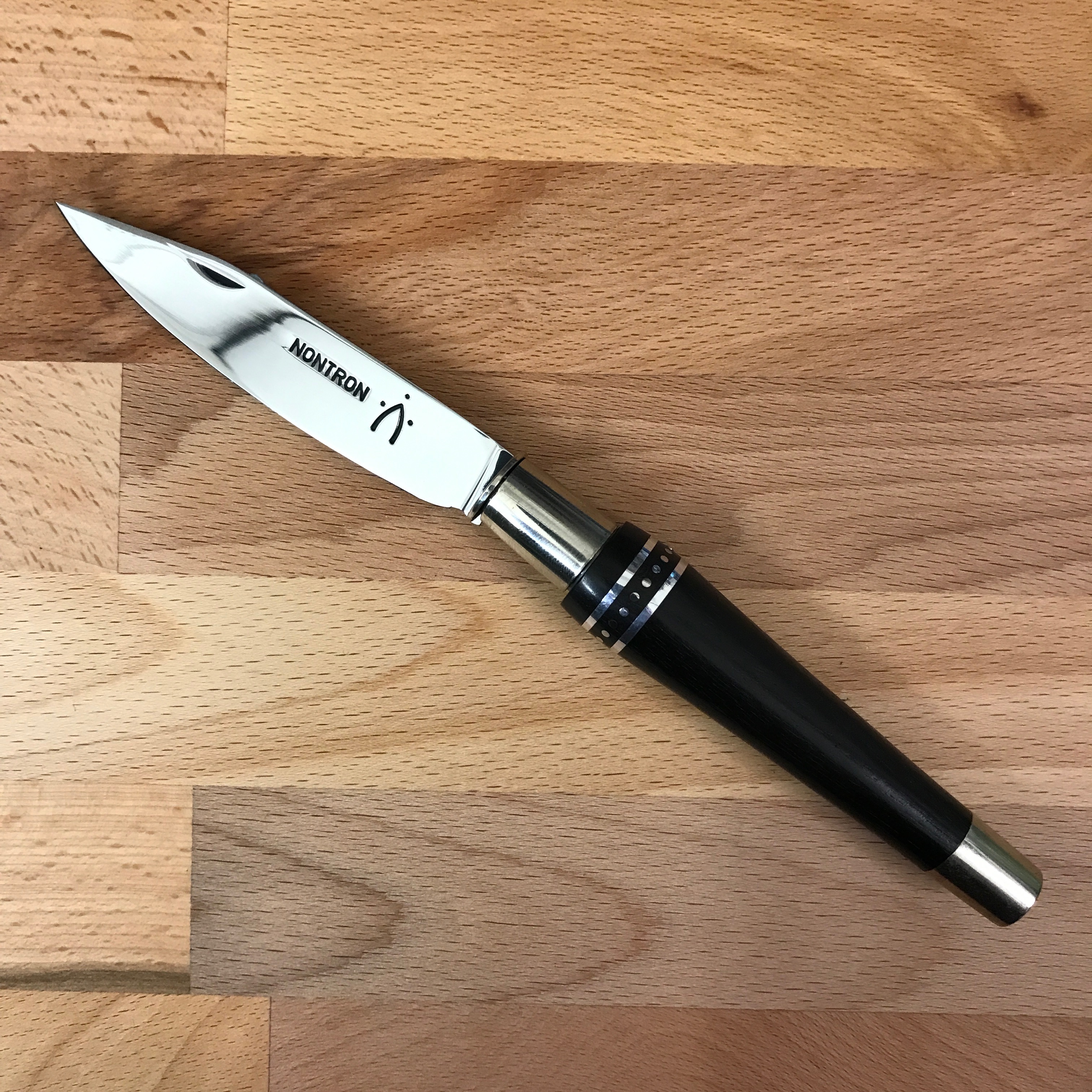 Couteau Nontron  N° 25 - manche double virole 11,5 cm ébène/aluminium