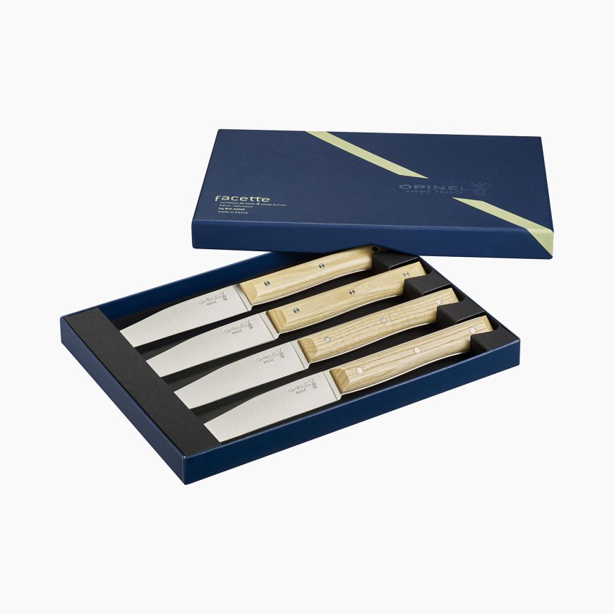 Coffret de 4 couteaux  Opinel de table Facette Frêne de 11cm