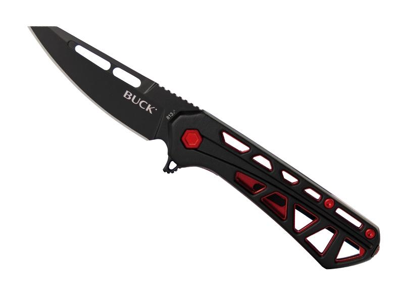 Couteau Buck Mini Trace - manche 9 cm aluminium anodisé noir et rouge